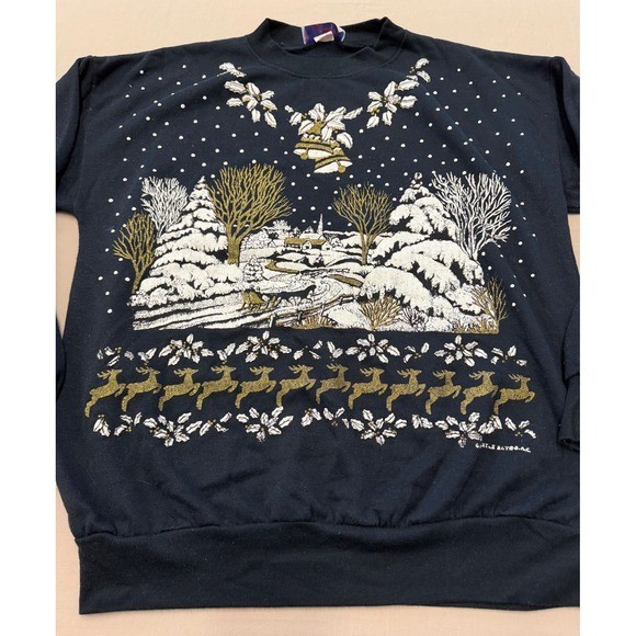 Vintage Turtle Bay Large USA Christmas Holiday Sweatshirt Winter Scene Reindeer