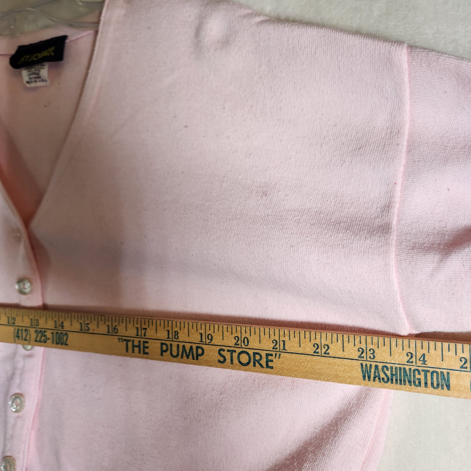 Vintage Pink Sweater Cropped Cardigan Cotton Pastel Made In USA Large 90s Y2K
