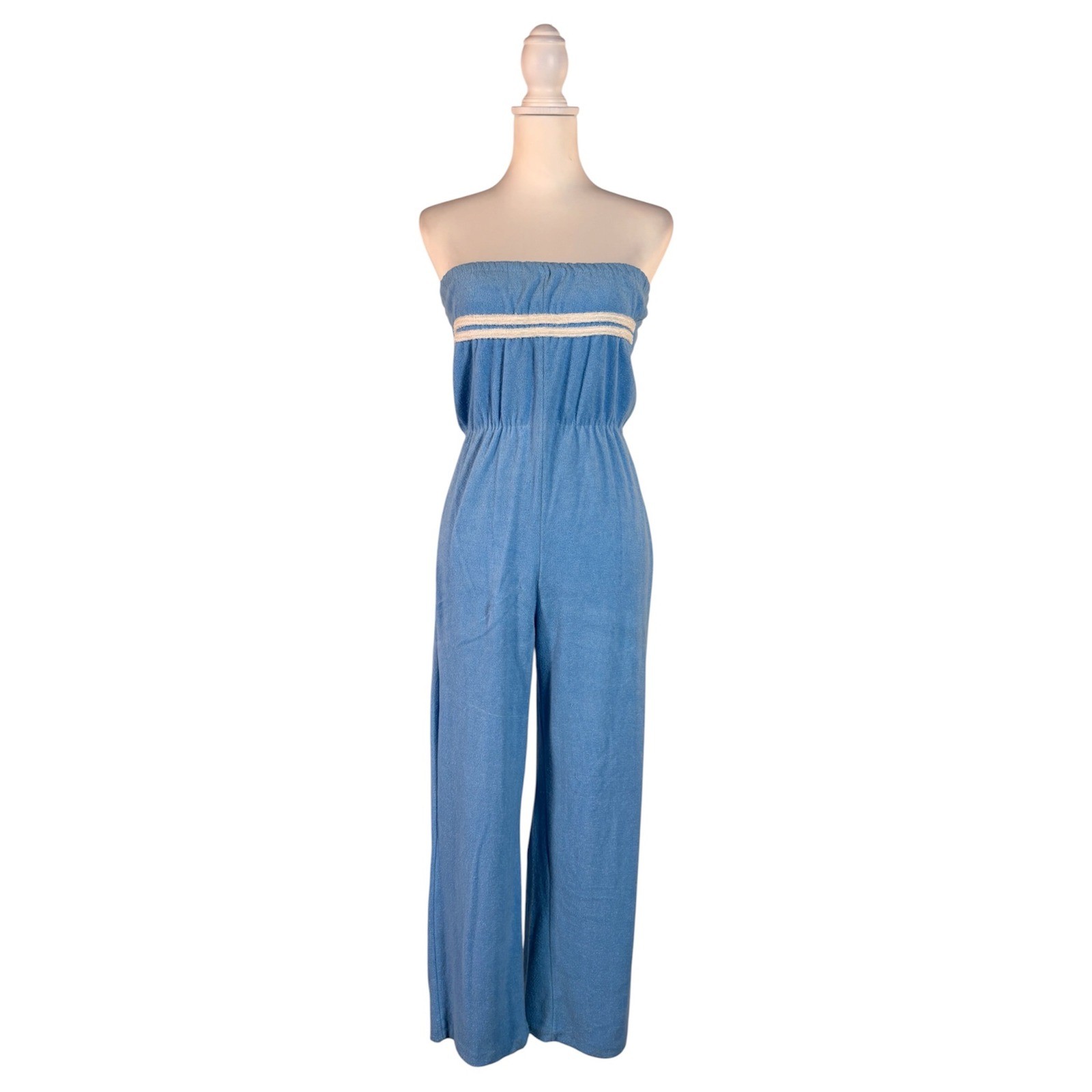 70s Vintage Terry Cloth Jumpsuit Women’s M/L Strapless Sleeveless Casual Retro
