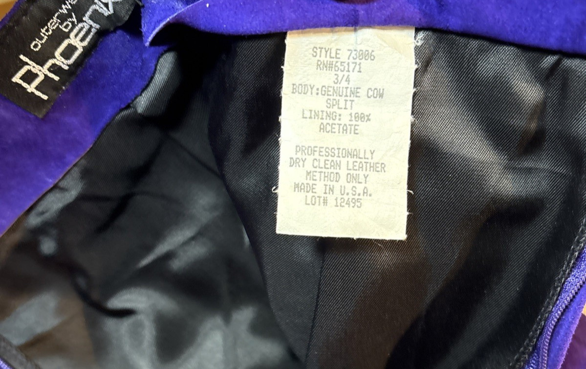 Suede Skirt Split Cowhide Outerwear By Phoenix 3/4 23×18 Purple USA Vintage