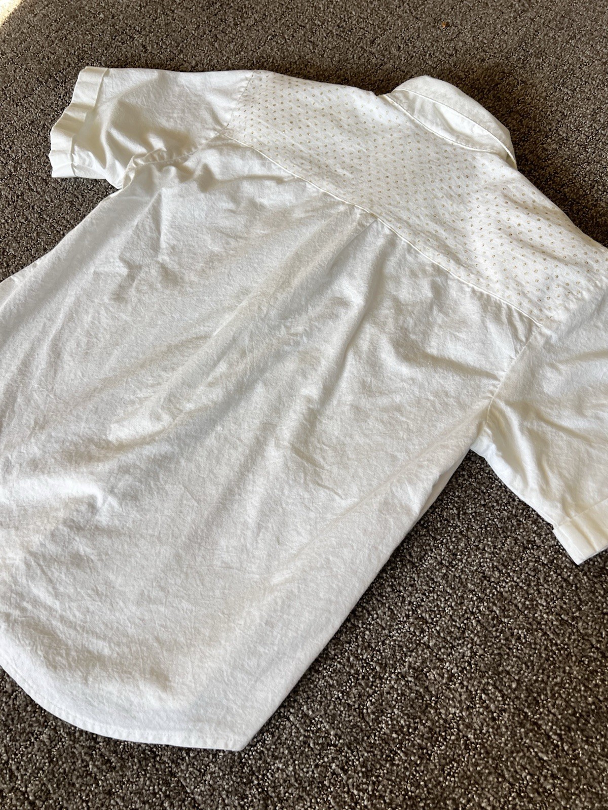 Vintage City Girl Nancy Bolen Western Shirt White Gold Embroidery Size 12 USA