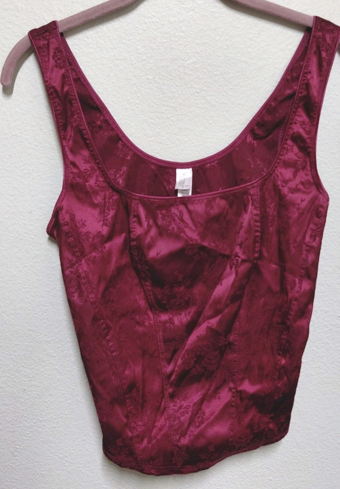 Vintage Victoria’s Secret Satin Floral Corset Top Bustier Tank Burgundy Large