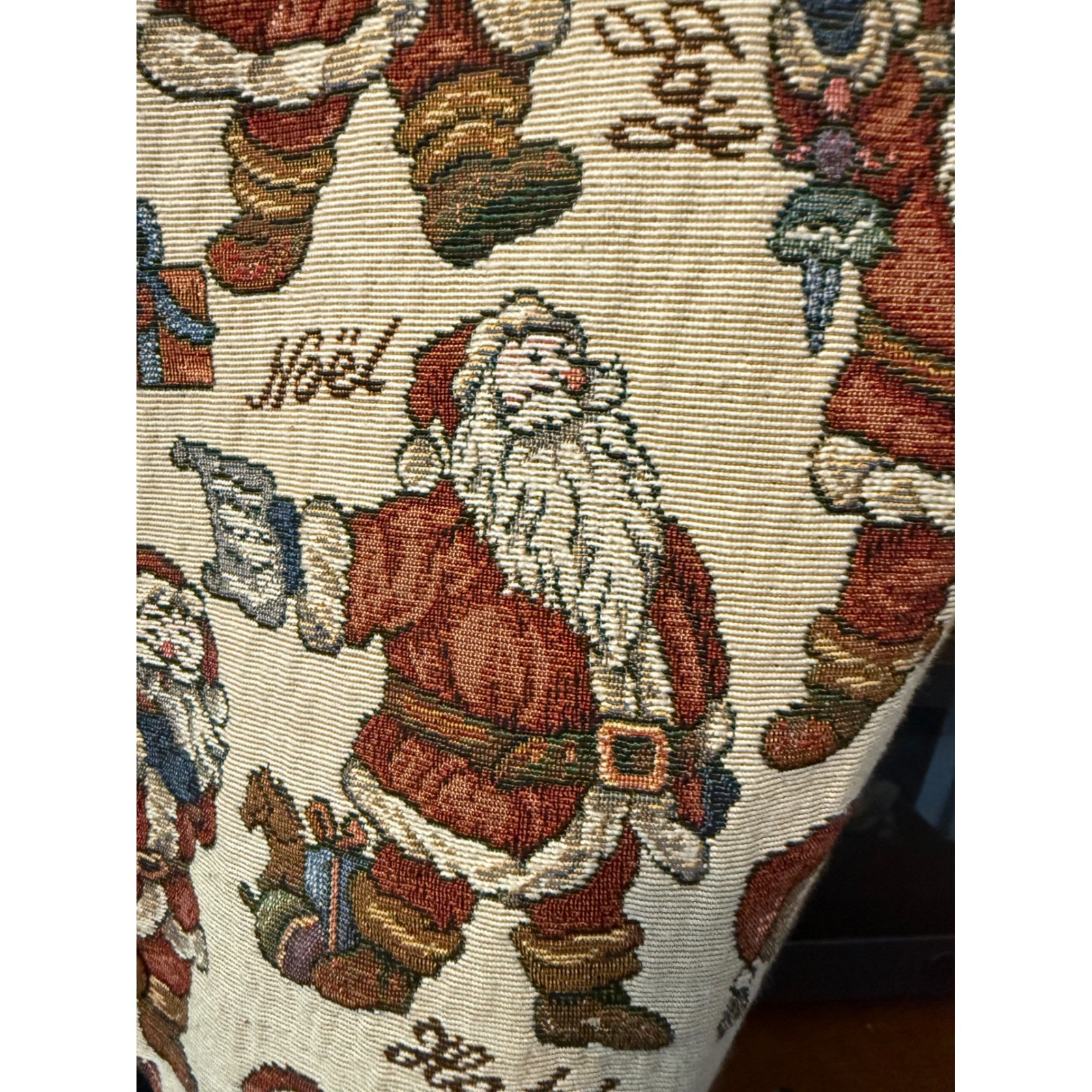 Vintage Christmas Santa Claus Tapestry Vest Cream Holiday Festive Button Up