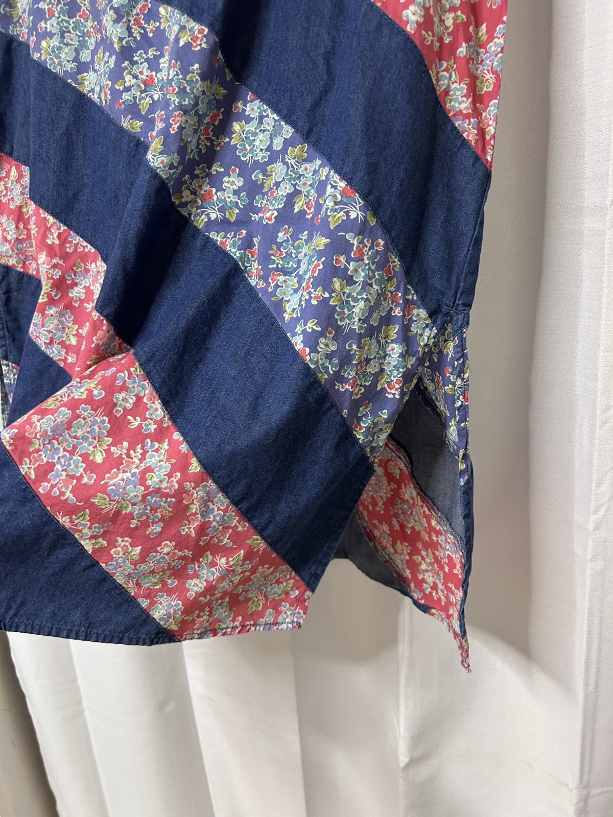 Vintage Crazy Horse 90s Chambray Jean Denim Floral Patchwork Skirt Boho Hippie 8
