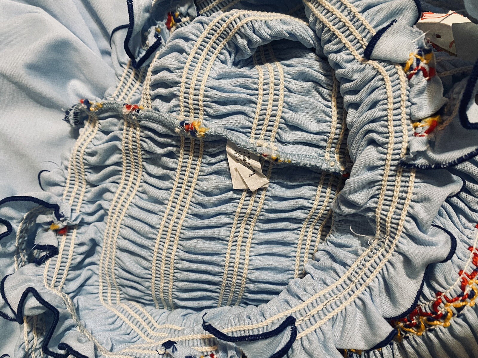 VTG BABY BLUE SMOCKED SUMMER DRESS WOMENS OS NWT XSS BUST 22-26” STRIPES New