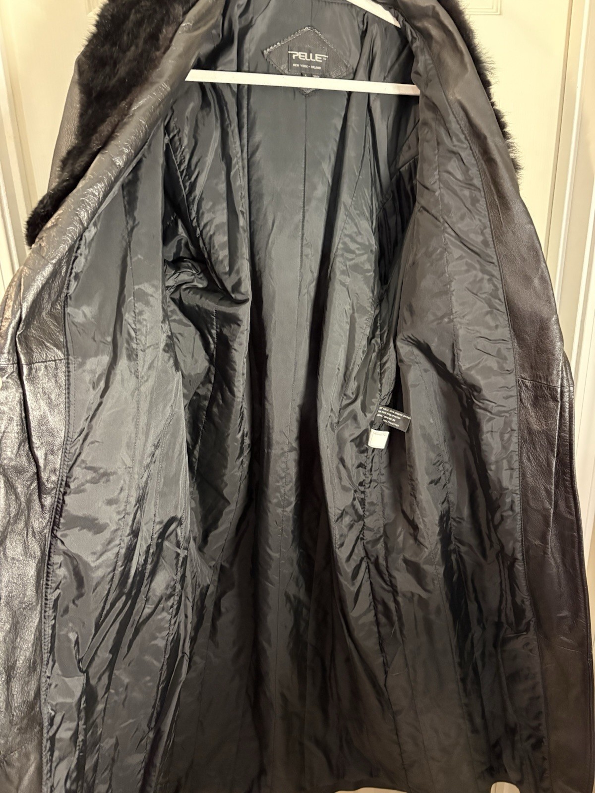 Pelle New York Milano black leather maxi coat with Fur Trim