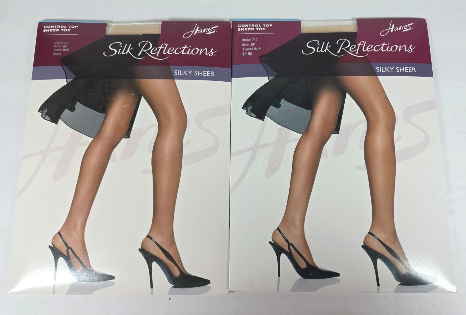 Lot 2 Hanes Silk Reflections Sheer Pantyhose Sz EF Travel Buff CT Sheer Toe #717