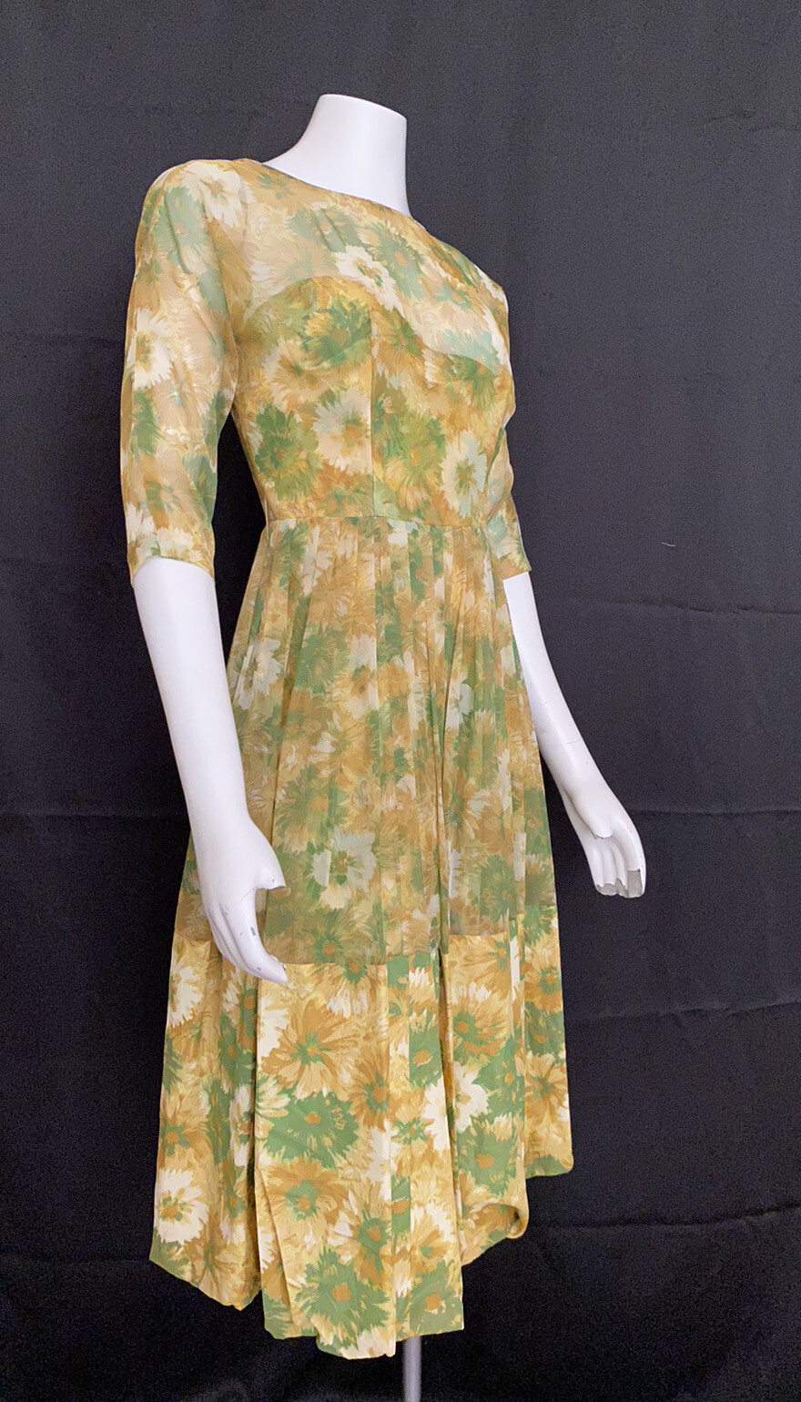 Ferman O’Grady Vintage Party Dress Silk Organza in Yellow Green 1950s Wiggle S/M
