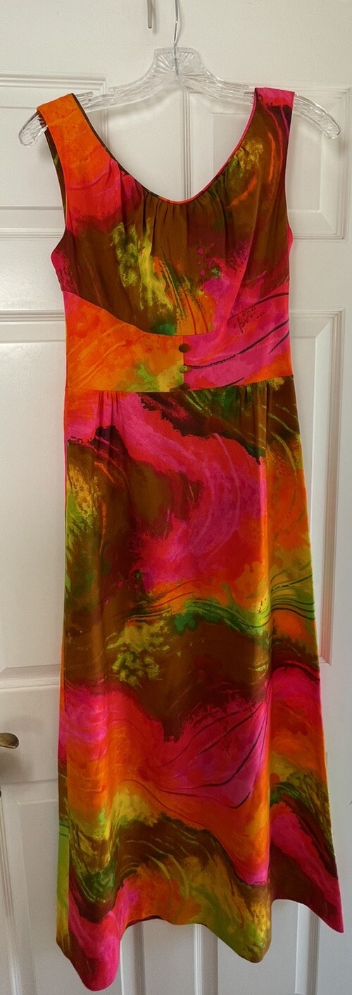 Waltah Clarke’s Colorful Floral Tropical Hawaiian Dress Vintage See Measurements