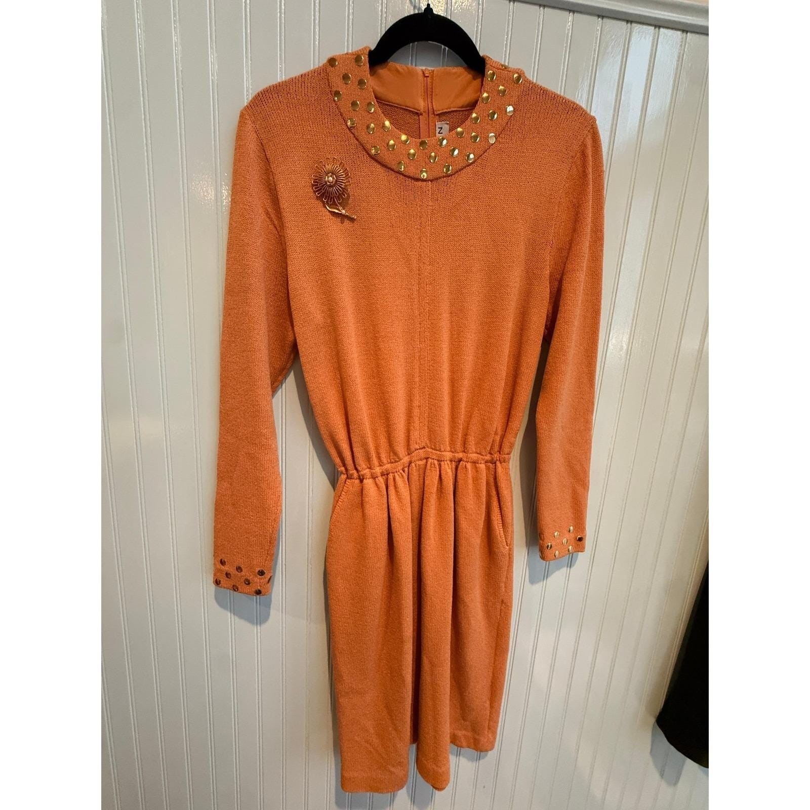 Vintage St. John Evening Santana Knit Dress – Studded Persimmon