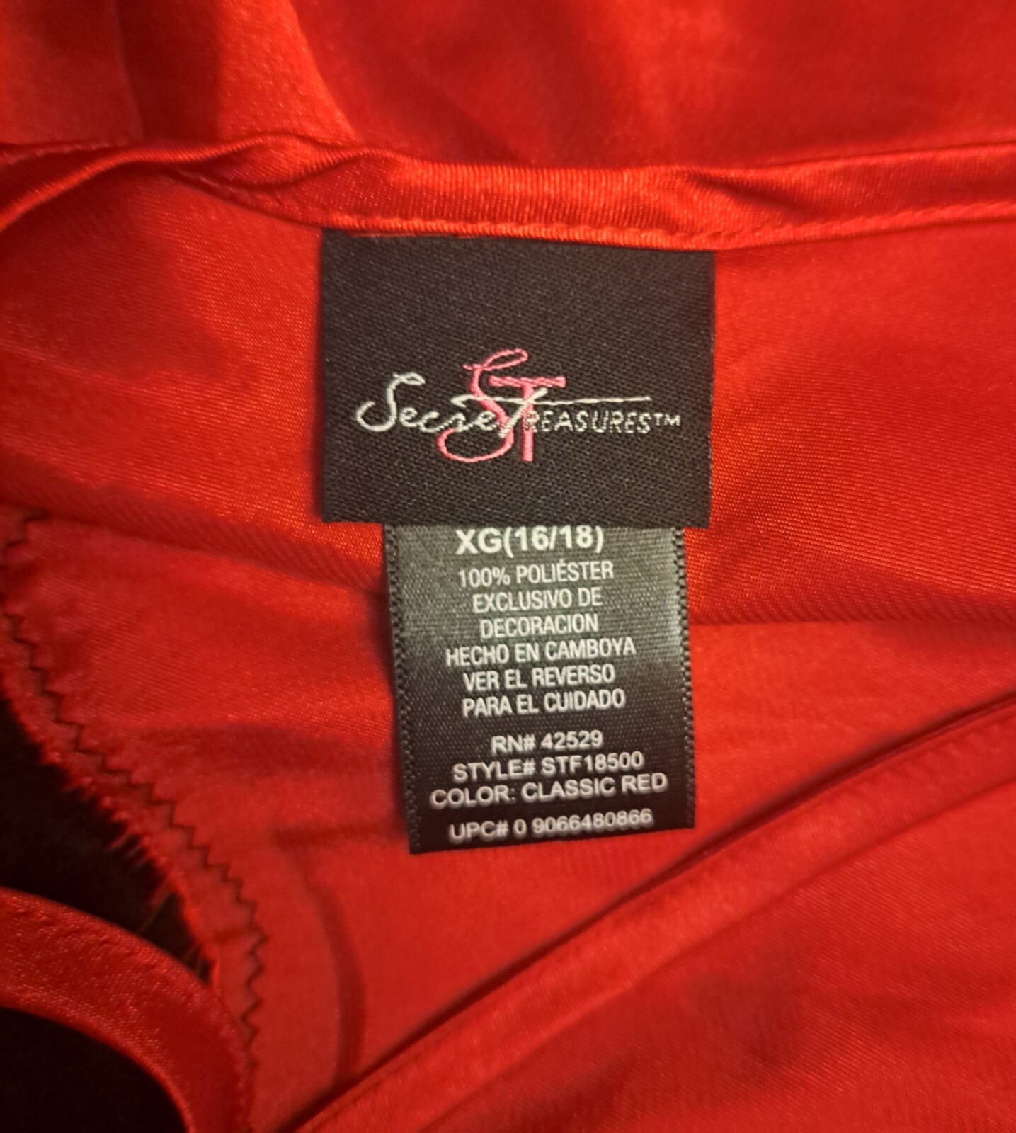 Vtg Secret Treasures Red Satin Babydoll Chemise XL 16/18 Black Lace Mesh 90s
