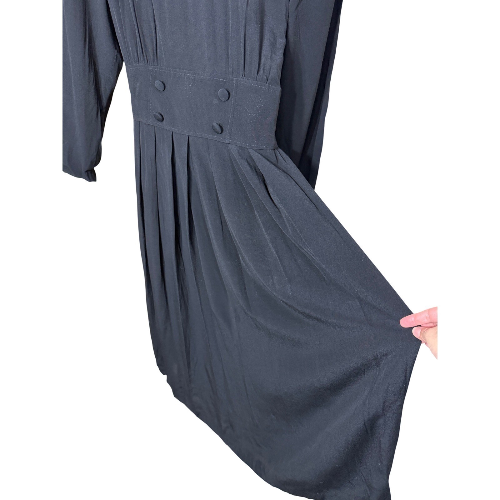 Karin Stevens Vintage Black Rayon Midi Dress Embroidered Size M