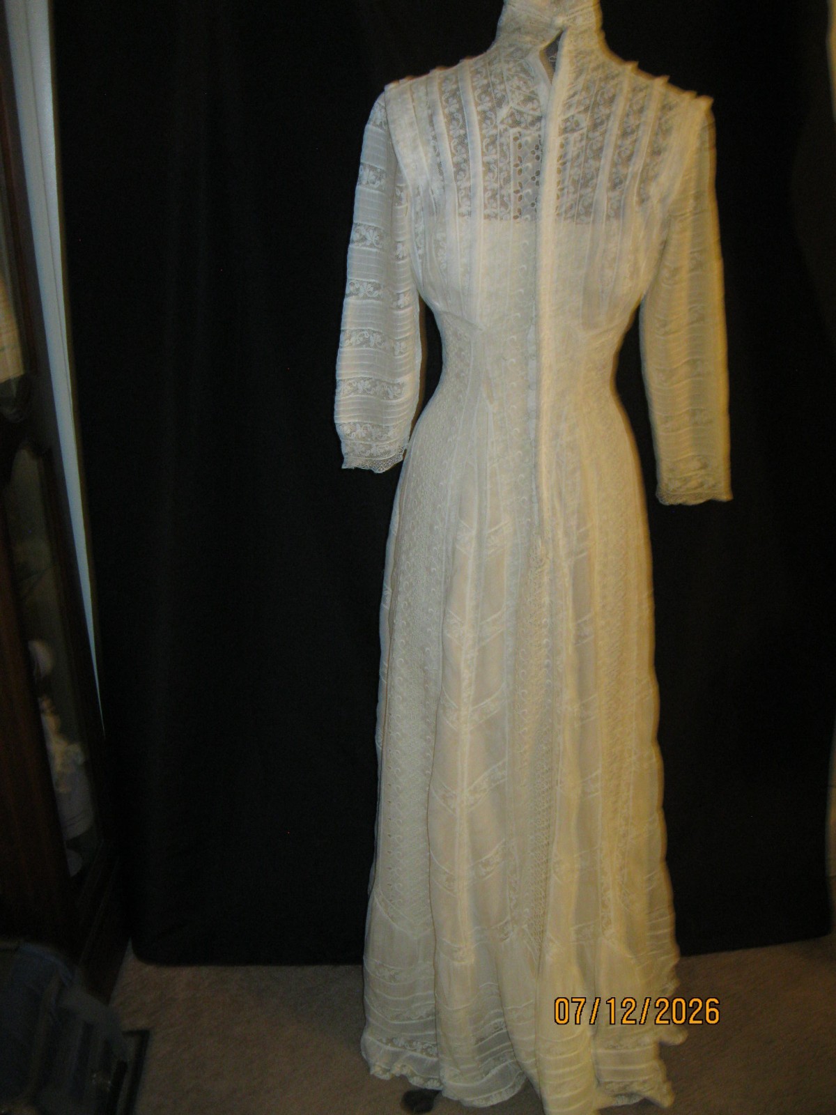 1900’s Antique Edwardian Victorian Wedding Lingerie Dress Lace insertion