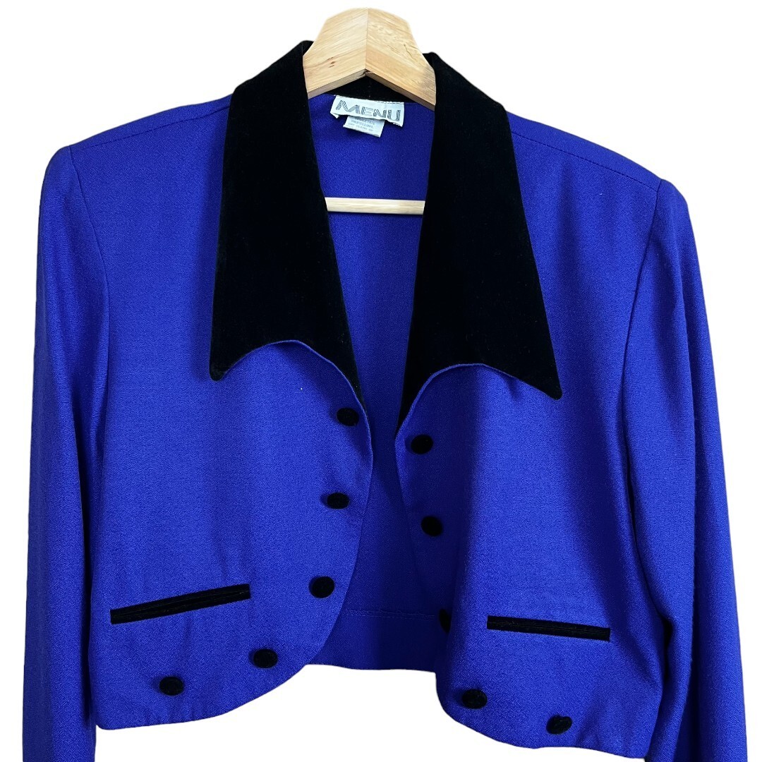 NWT Vintage 80s 90s MENU Cropped Purple Tailored Collared Jacket Petite 10