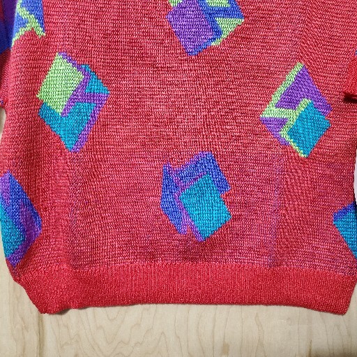 Santa Cruz Womens Vintage 80s Red Multicolor Mockneck Crop Sweater Sz Large NWT