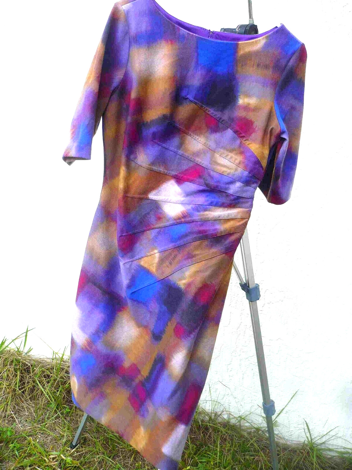 VTG LONDON TIMES S M 10 ARTSY MOD ART SHEATH DRESS HOURGLASS BEAUTIFUL COLORS