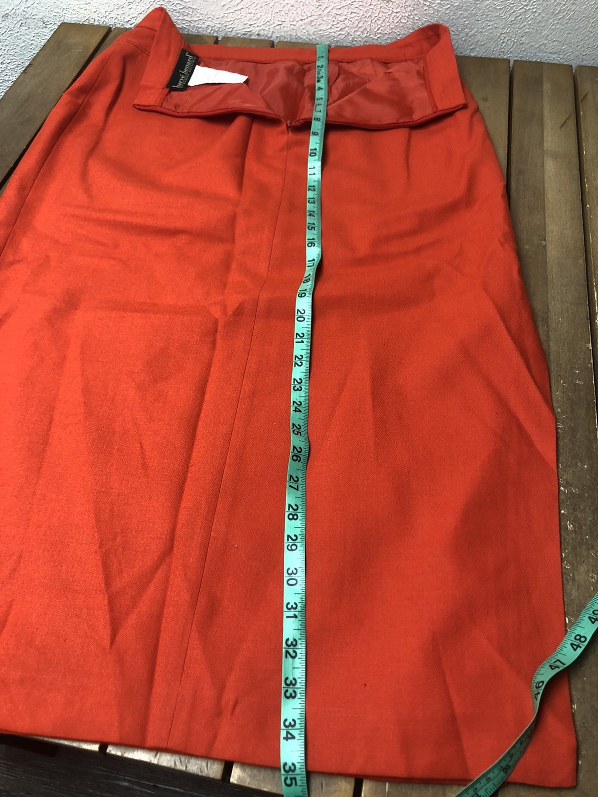 Vtg Harve Benard Holtzman Red Skirt 14 Midi Straight Side Split 100% Wool
