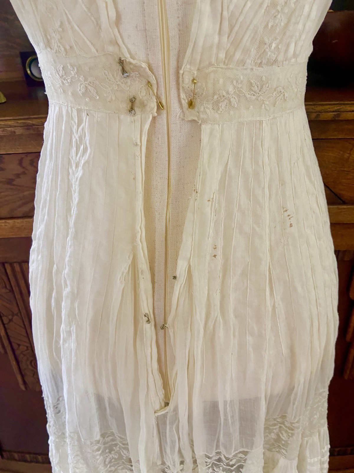 1907 Antique Embroidered Edwardian Era White Muslin Lace Dress “Hazel Slifir” 13