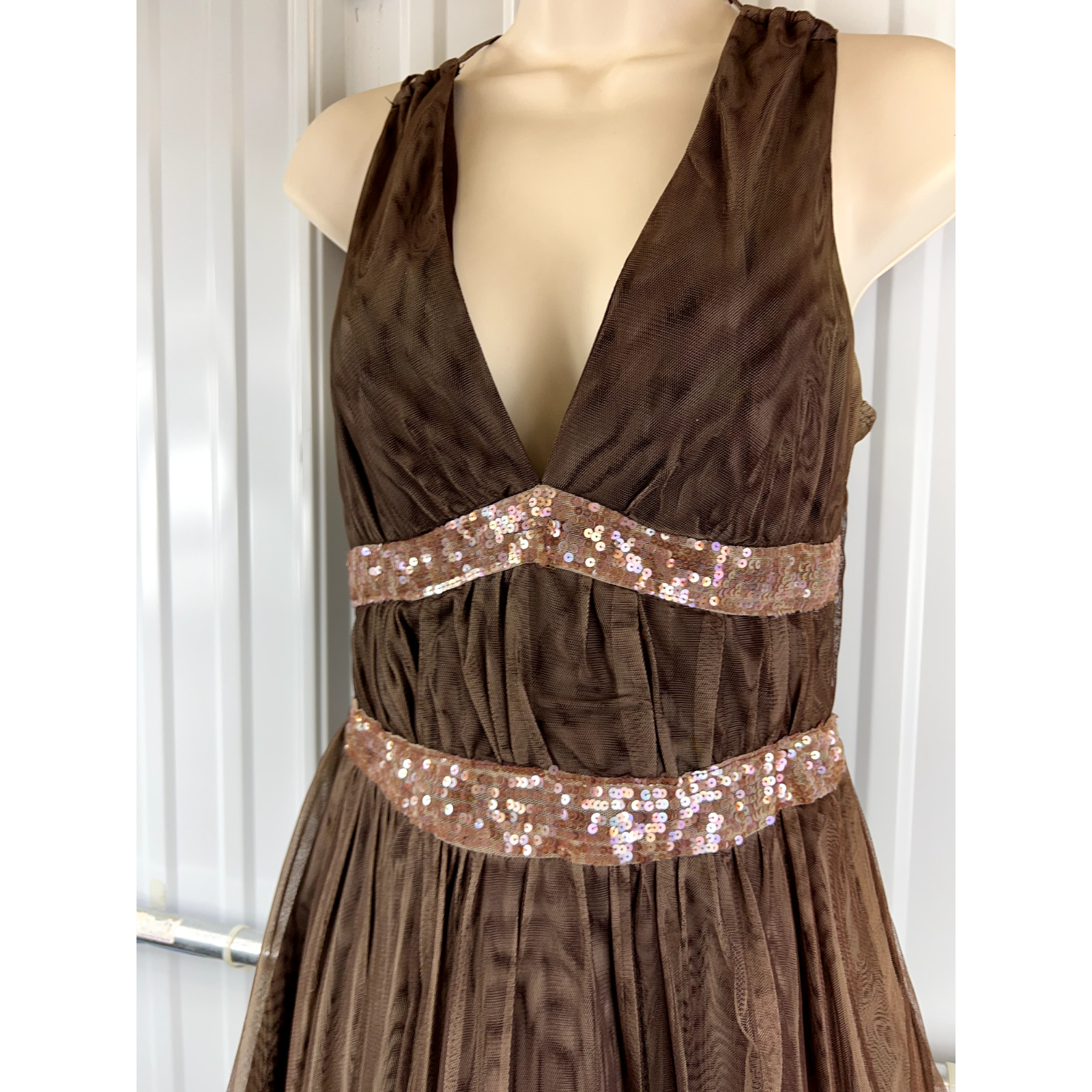 Vintage 90’s RAMPAGE Dress sz 7 Tulle mesh halter babydoll sequins Forest Fairy