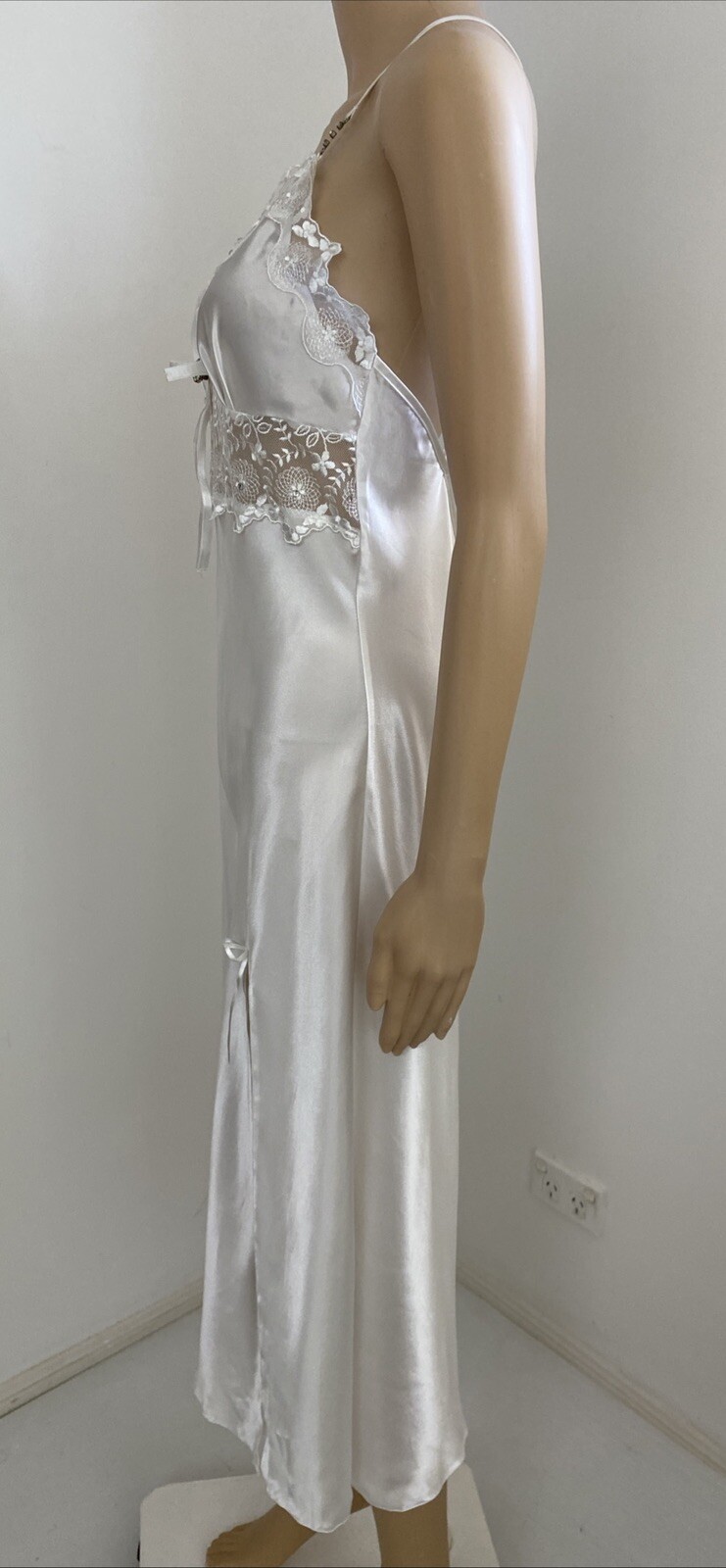 Vintage Espaur XXS-XS / 6-8 Bridal Nightie Negligee Set White Satin Floral Lace