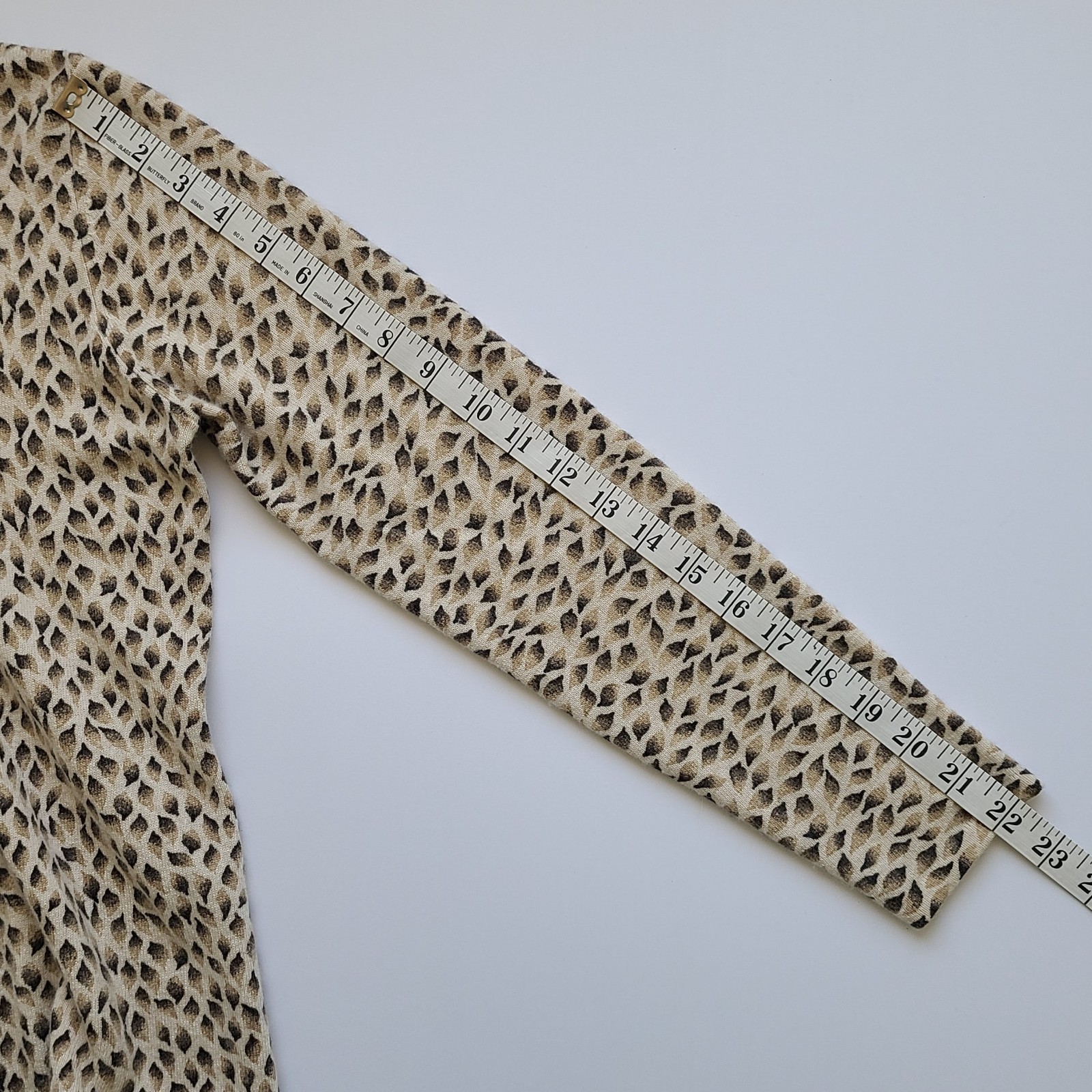 Vintage 2000s Ann Taylor Cardigan Sweater S Wool Angora Blue Label Beige Print