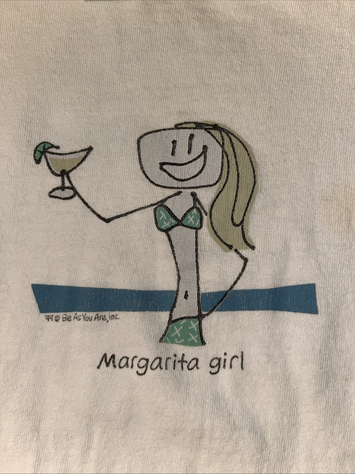 vtg 1999 MADE IN USA Margarita Girl cartoon Be As You Are white shirt XL womens
