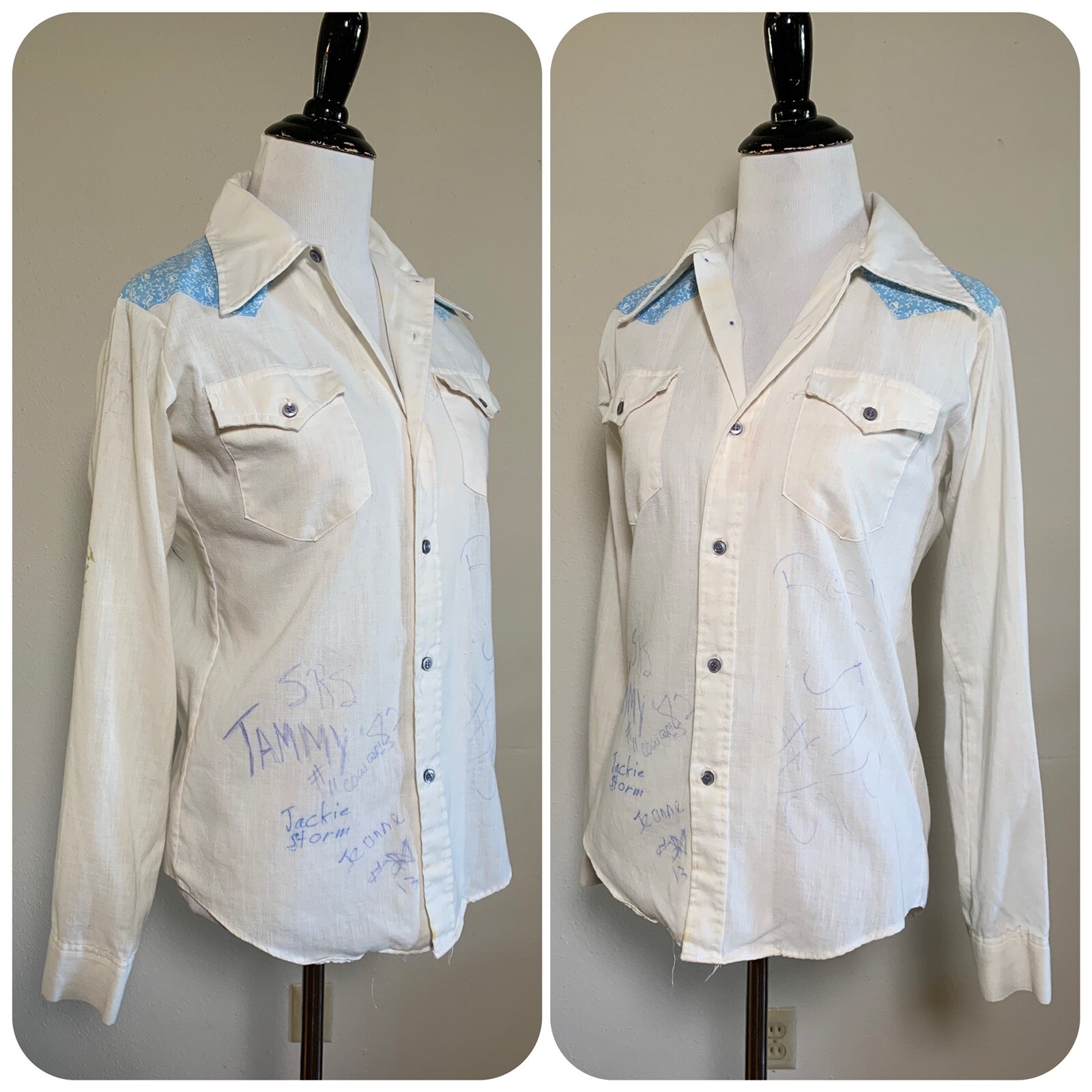 70s SEARS Put-On Shop AUTOGRAPH SHIRT Western Novelty Distressed School 80s VTG
