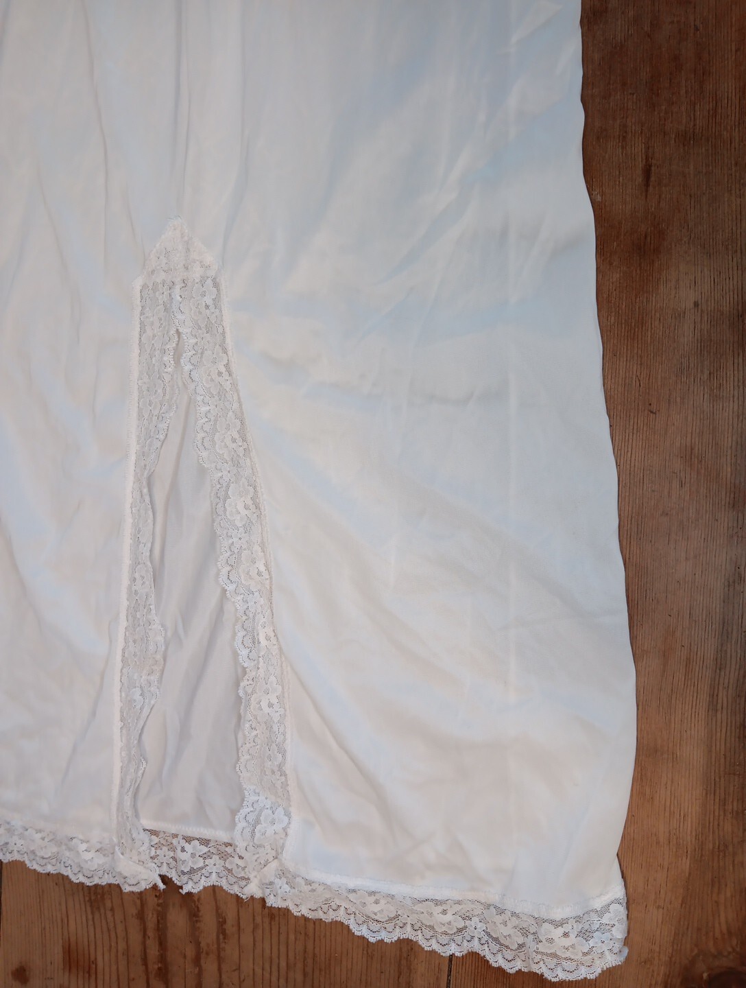 Vtg Gaymode JCPenney Maxi Half Slip Womens M White Long Lace Slit Elastic Waist
