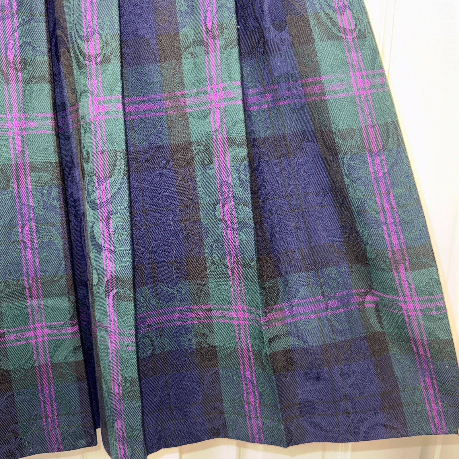 VTG Pendleton Wool Tartan Plaid Skirt Pleated Navy Pink Green Size 16 Timeless