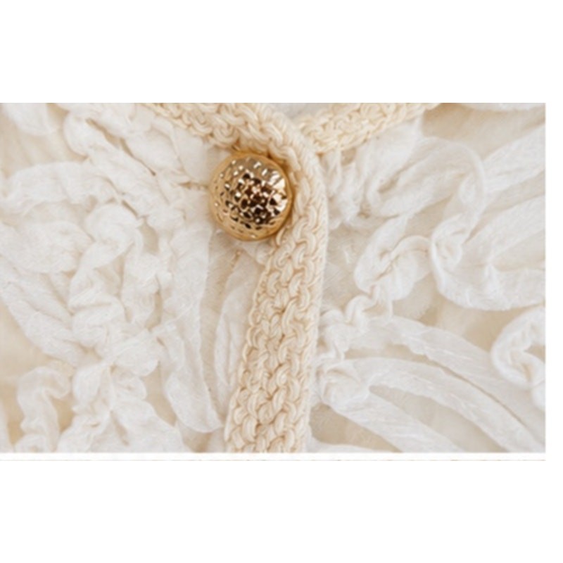 VTG A. Peach Ribbon Embroidered Cropped Jacket Ivory Gold Buttons M