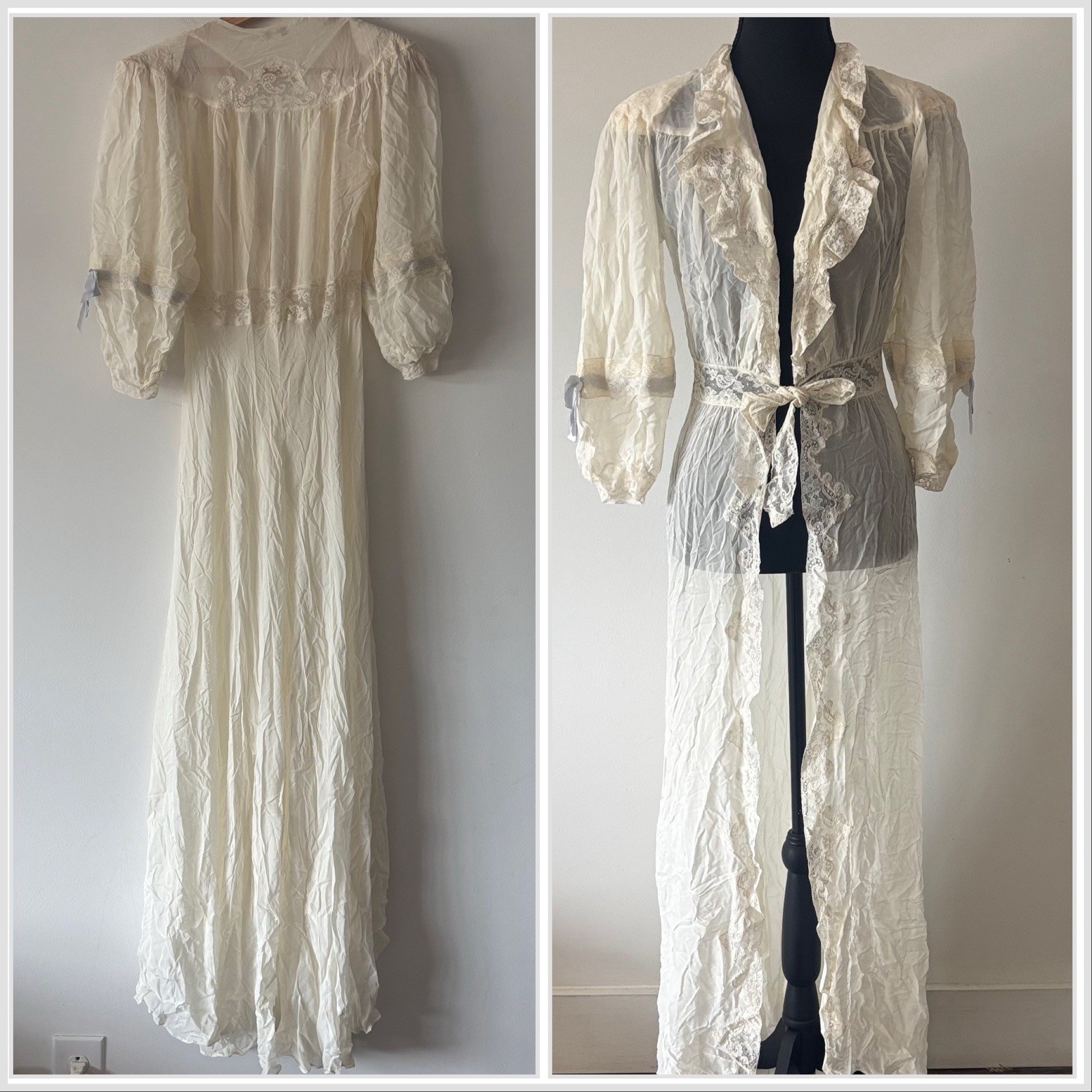 Vintage Edwardian Sheer Nightgown Lace Robe Ethereal Victorian Sheer FLAWS~AS IS