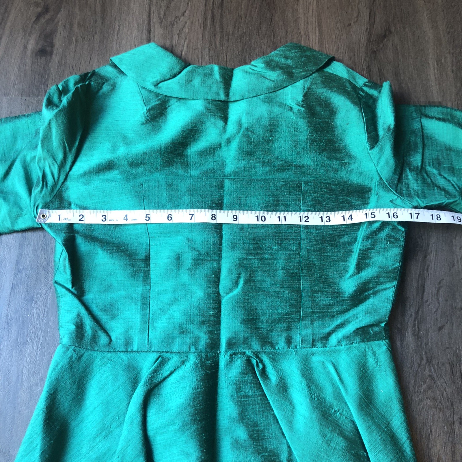 VTG Handmade Peplum Blouse Top Womens 34 Emerald Green Silk Dupioni Retro Glam