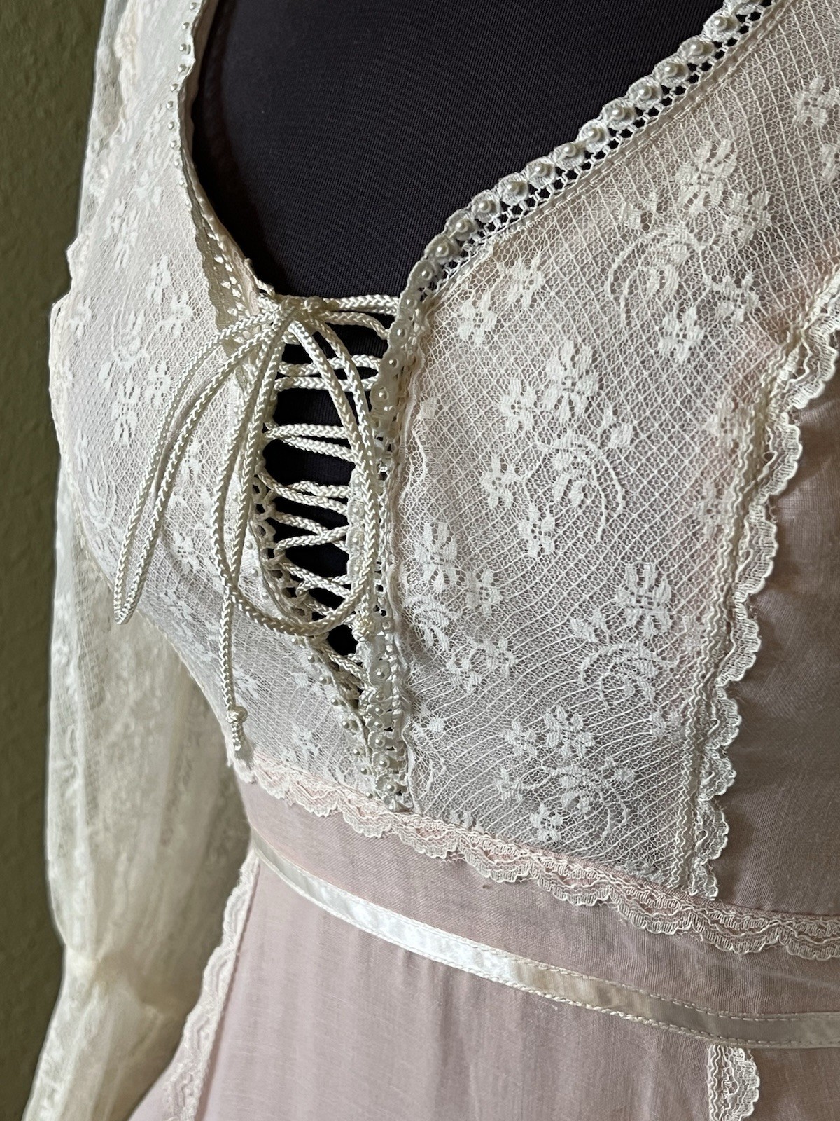 Vintage Jessica McClintock Gunne Sax Corset Lace Up Prairie Dress Size 7