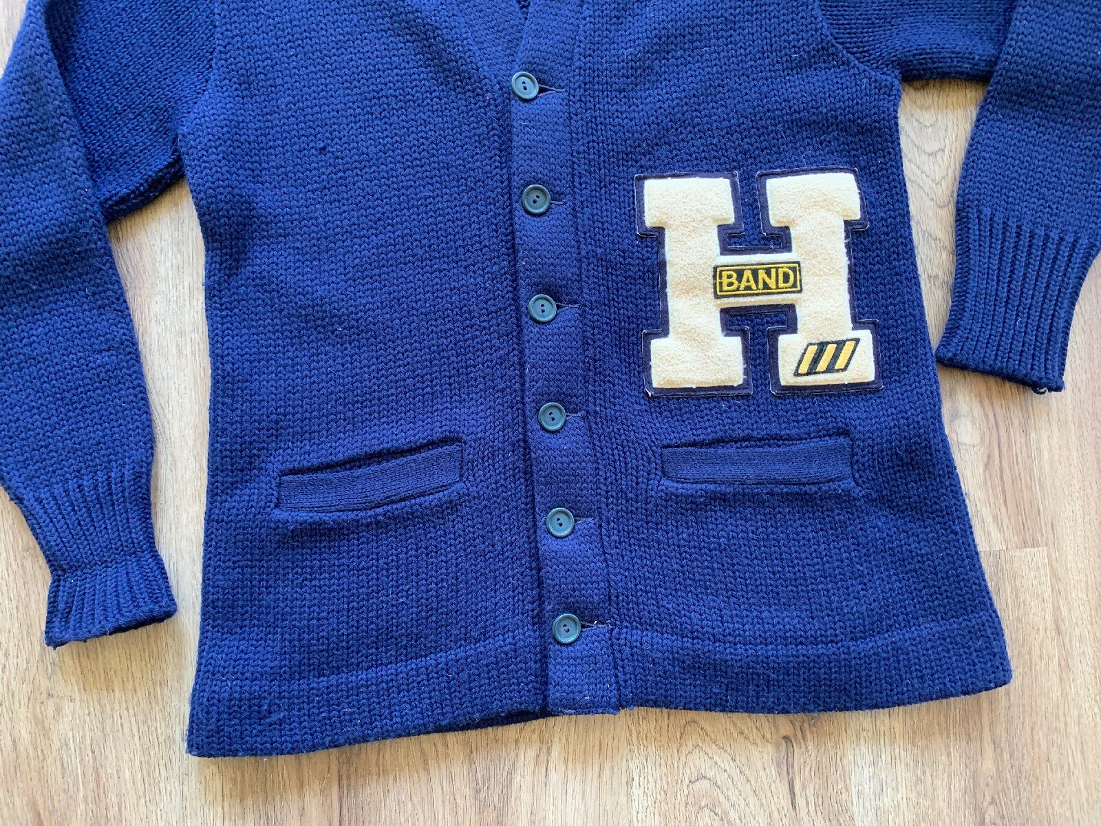 1950s Vintage Blue Varsity Band Sweater Letterman H Standard Pennant Co