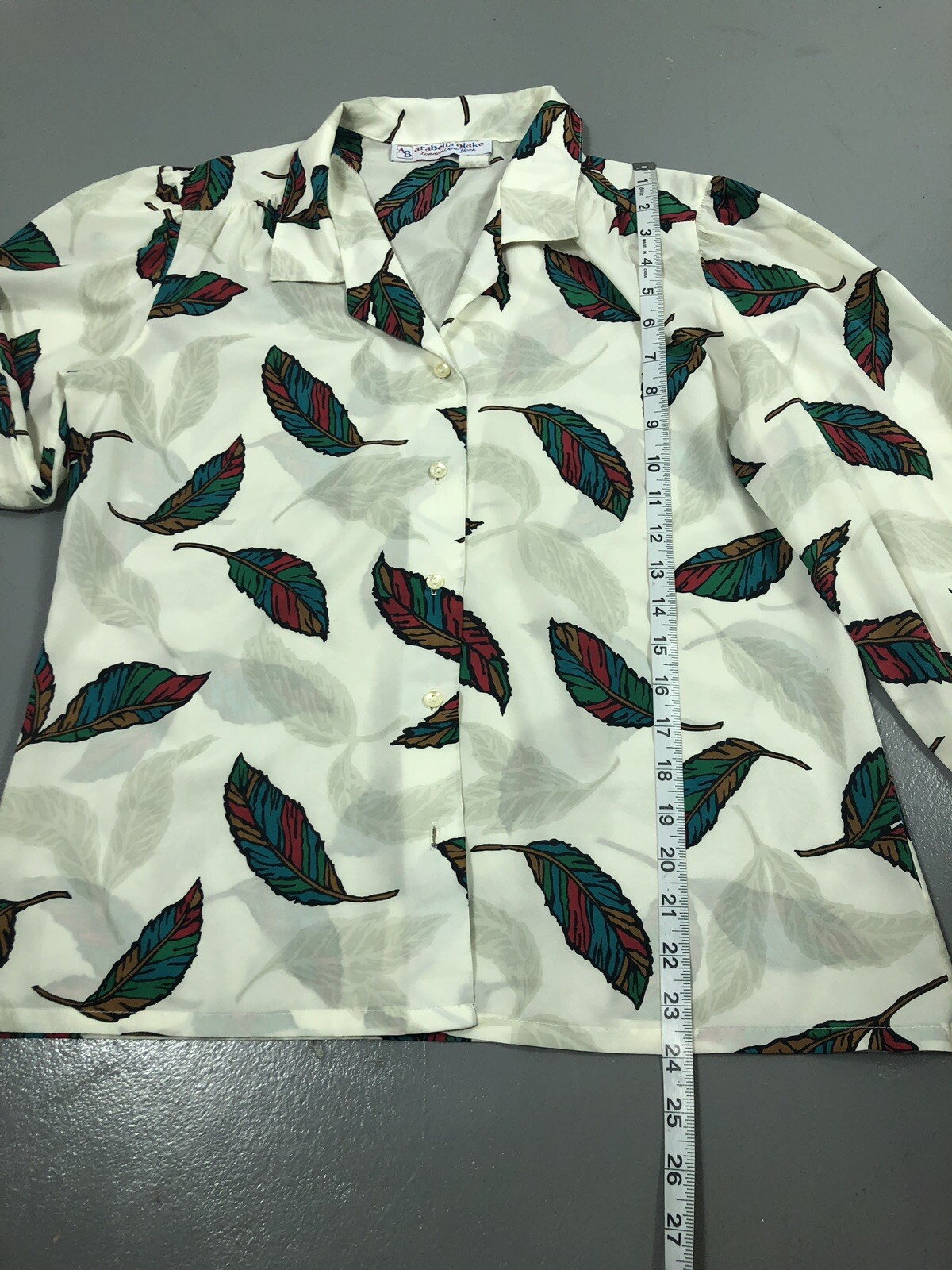 Vintage White Red Green Feather Button Down Long Sleeve Blouse Arabella Blake12