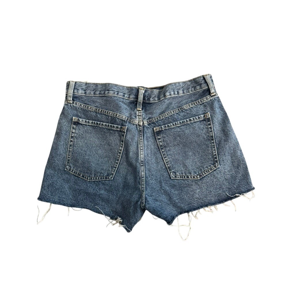 Old Navy Sky-Hi A-Line Denim Shorts Size 12 Button Fly Raw Hem Medium Wash