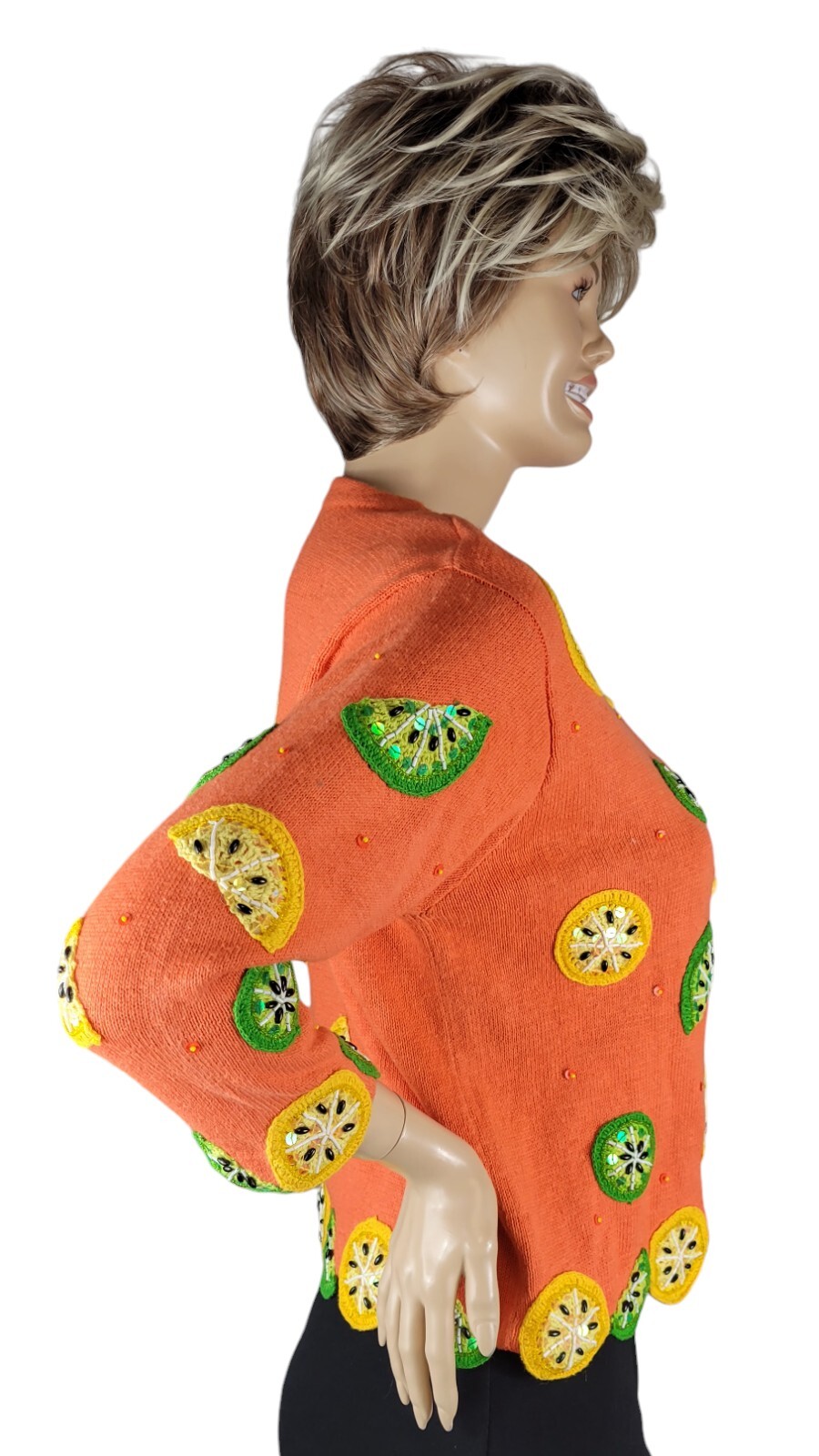Vtg Design Options By Philip & Jane Gordon Orange Lemon & Lime Cardigan Sweater