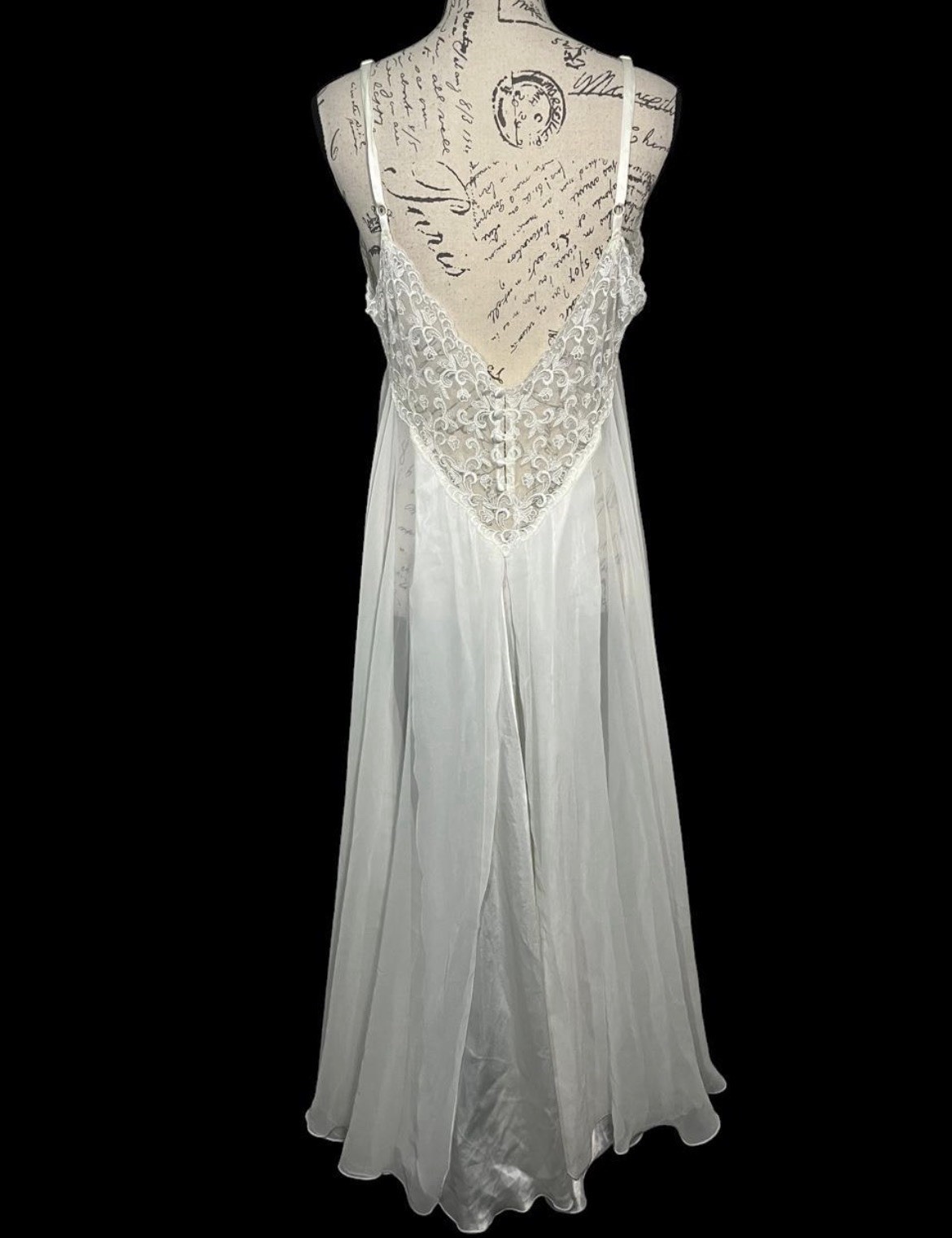 Vintage Victoria’s Secret Ivory Lace Maxi Slip Dress L 90s Y2K Bridal Sheer