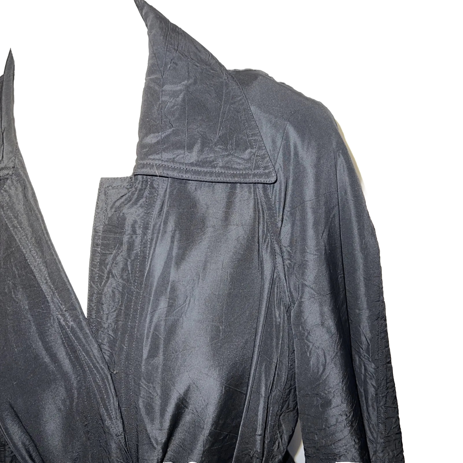 Donna Karan Size 6 vintage acetate tie waist black shirt wrap dress 90’s