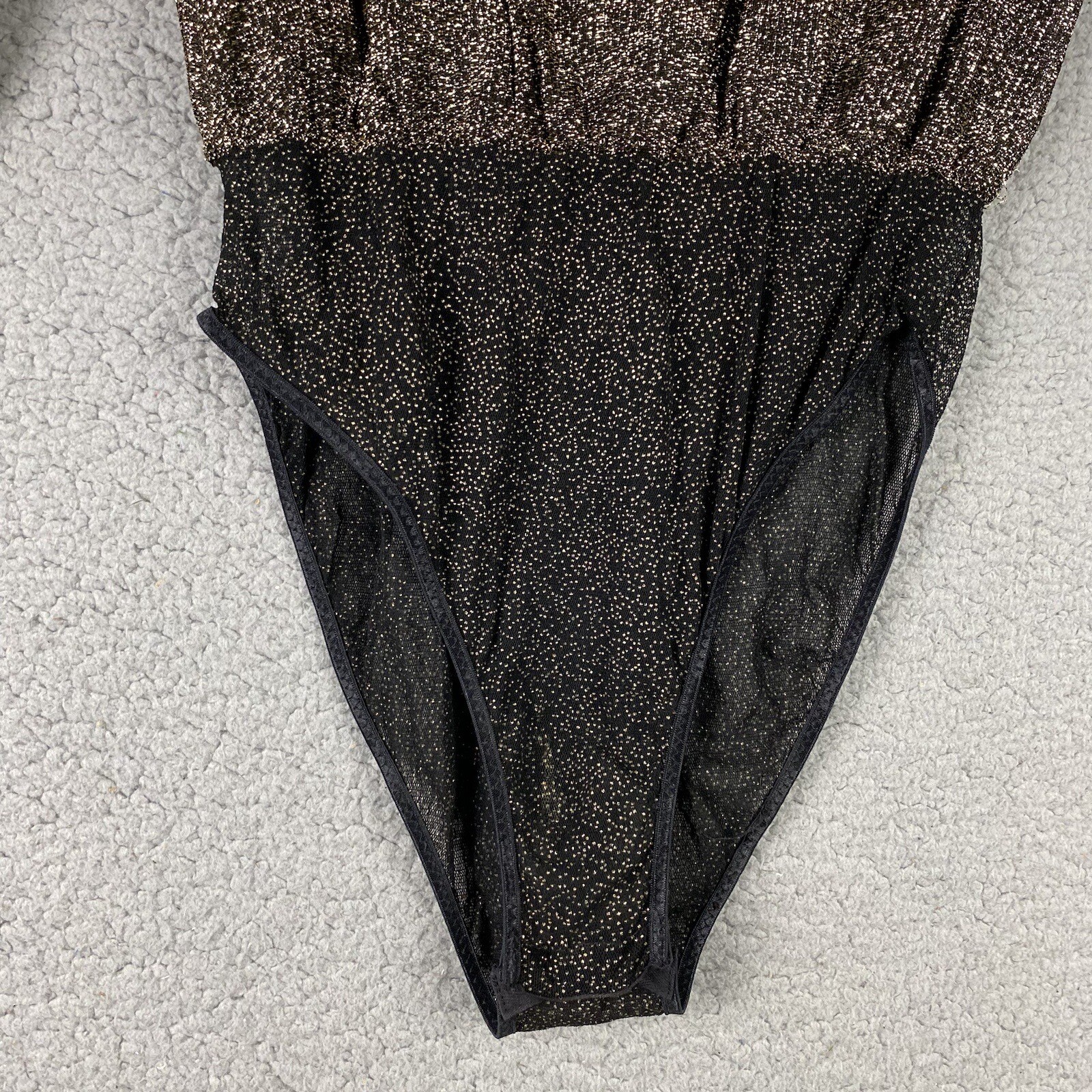Vintage VICTORIAS SECRET Bodysuit Size M Made in USA Mesh Gold Label Snap Rare