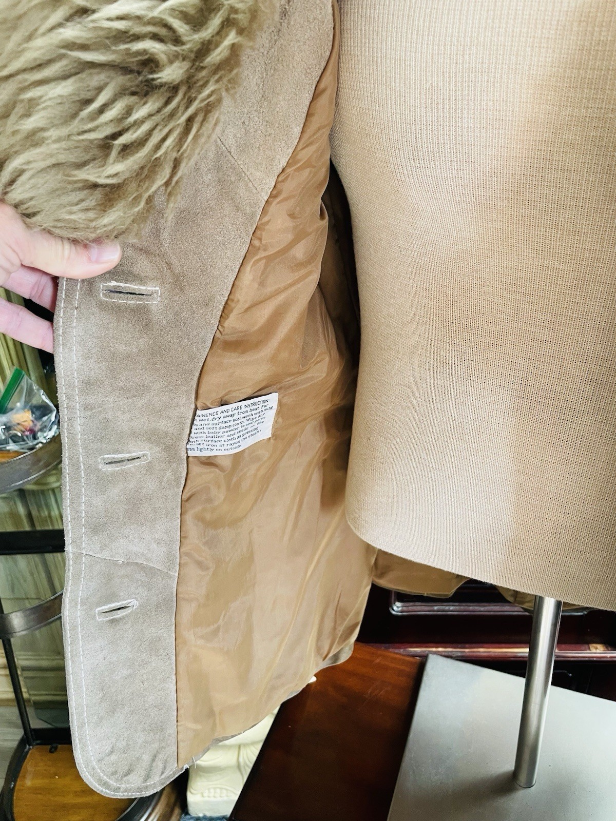 Suede Leather Jacket with Faux Fur Collar