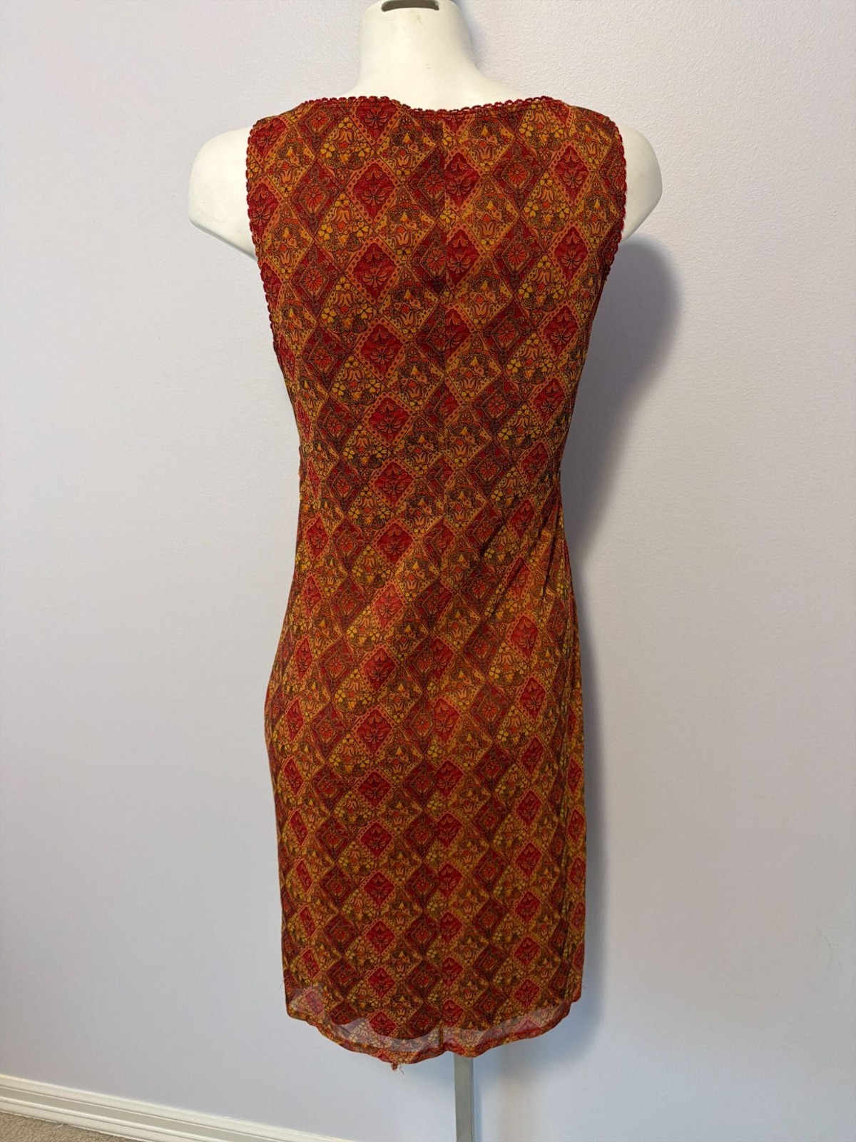 Vintage Y2K Abstract Graphic Print Sheer Mesh Layered Dress Fairycore Sz Medium