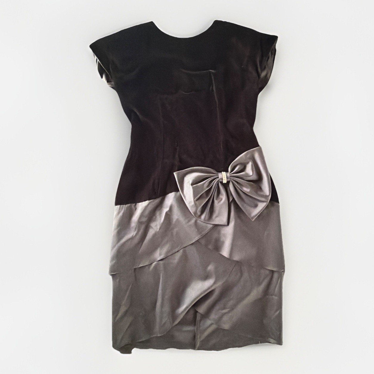 Vintage 80s HW Collections Black Velvet Satin Bow Party Dress Size 6