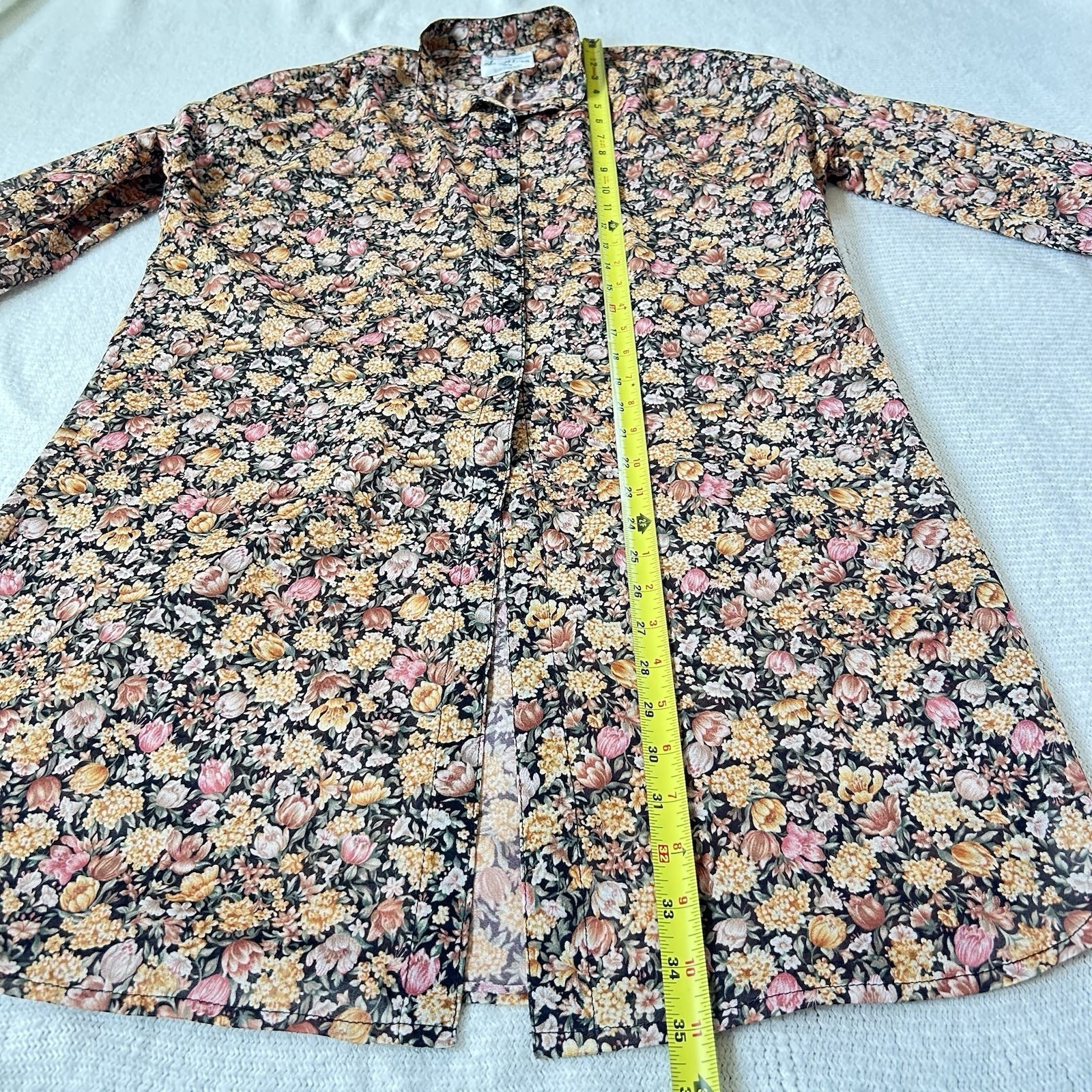 Vtg Made in USA 70s Jo-A-Lyn Flower Mini Shirt Dress Sz L Floral SheerTunic