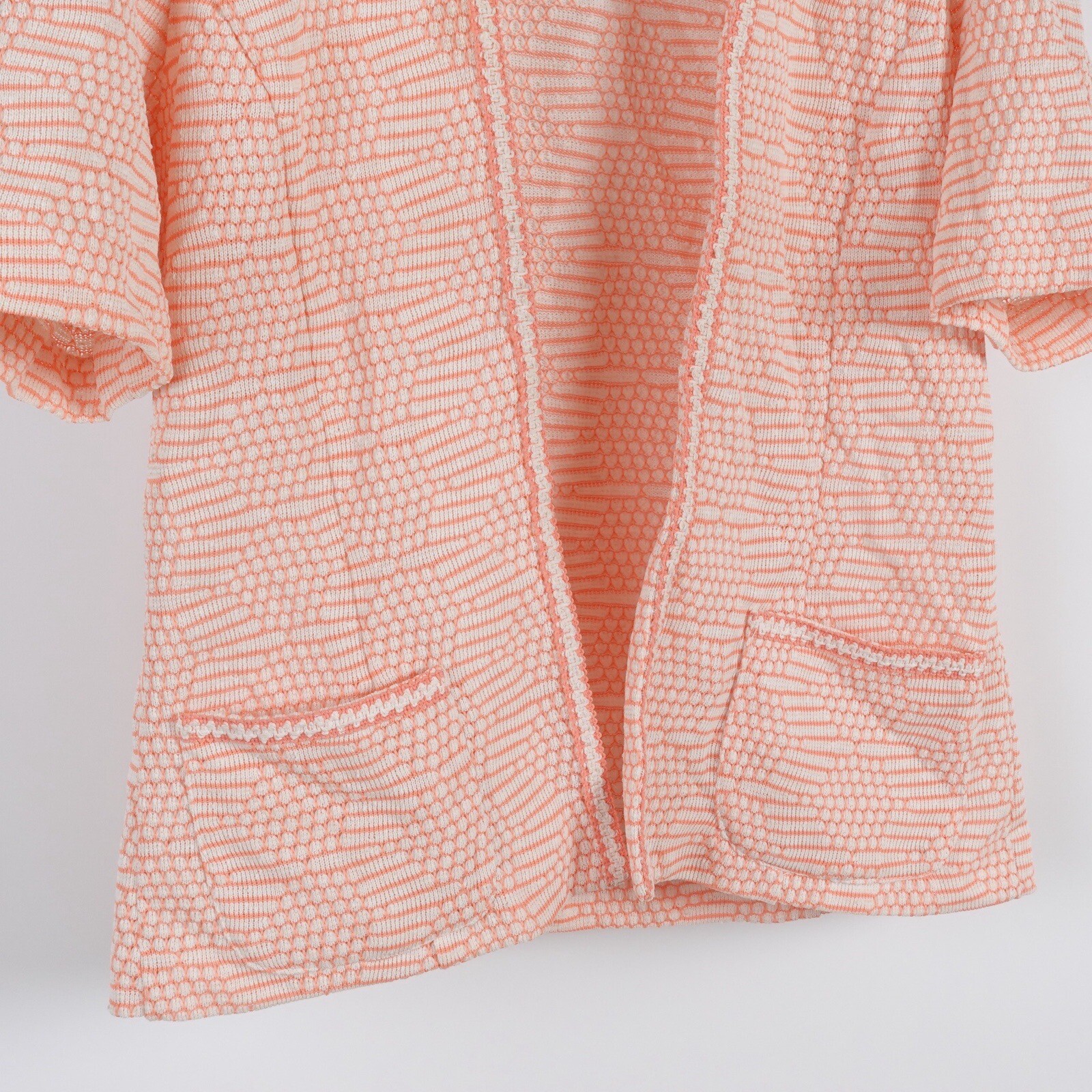 Vintage 70s Knit Short Sleeve Cardigan Nelly Don Stoner Square Medium Coral
