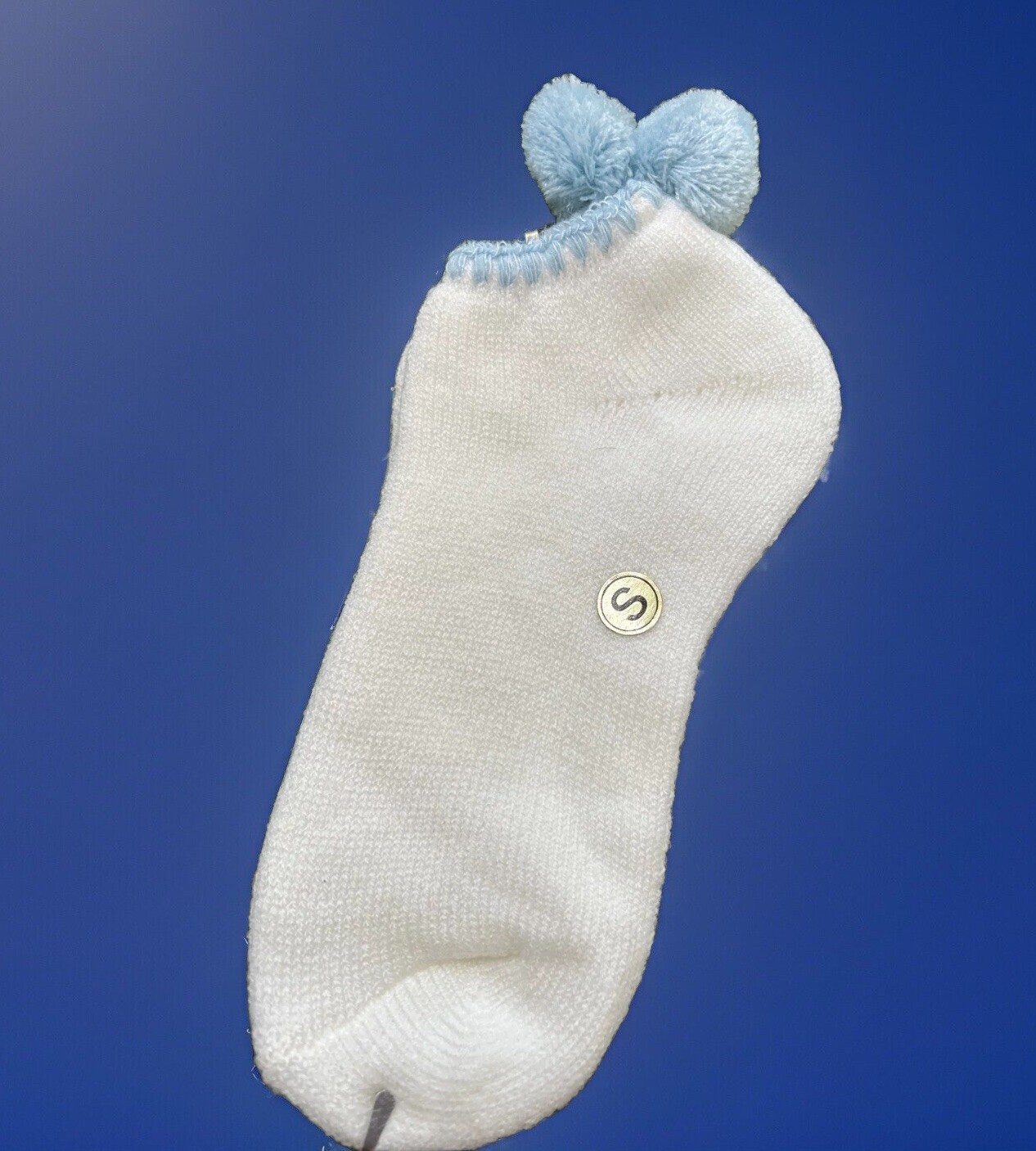 VTG Acrylic Socks Pom Pom Blue Tennis 7-9 NOS Women’s Low Cut 80’s 90’s White.