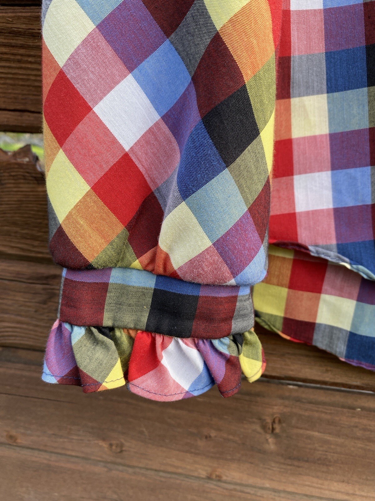 Vintage Panhandle Slim blouse Women’s Western Plaid Ruffle Red Yellow gingham