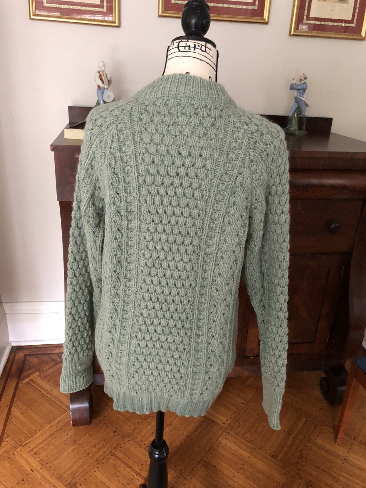 Vtg Purple Heather Green Wool sweater Gap of Dunloe Industries M/L Cable Unisex