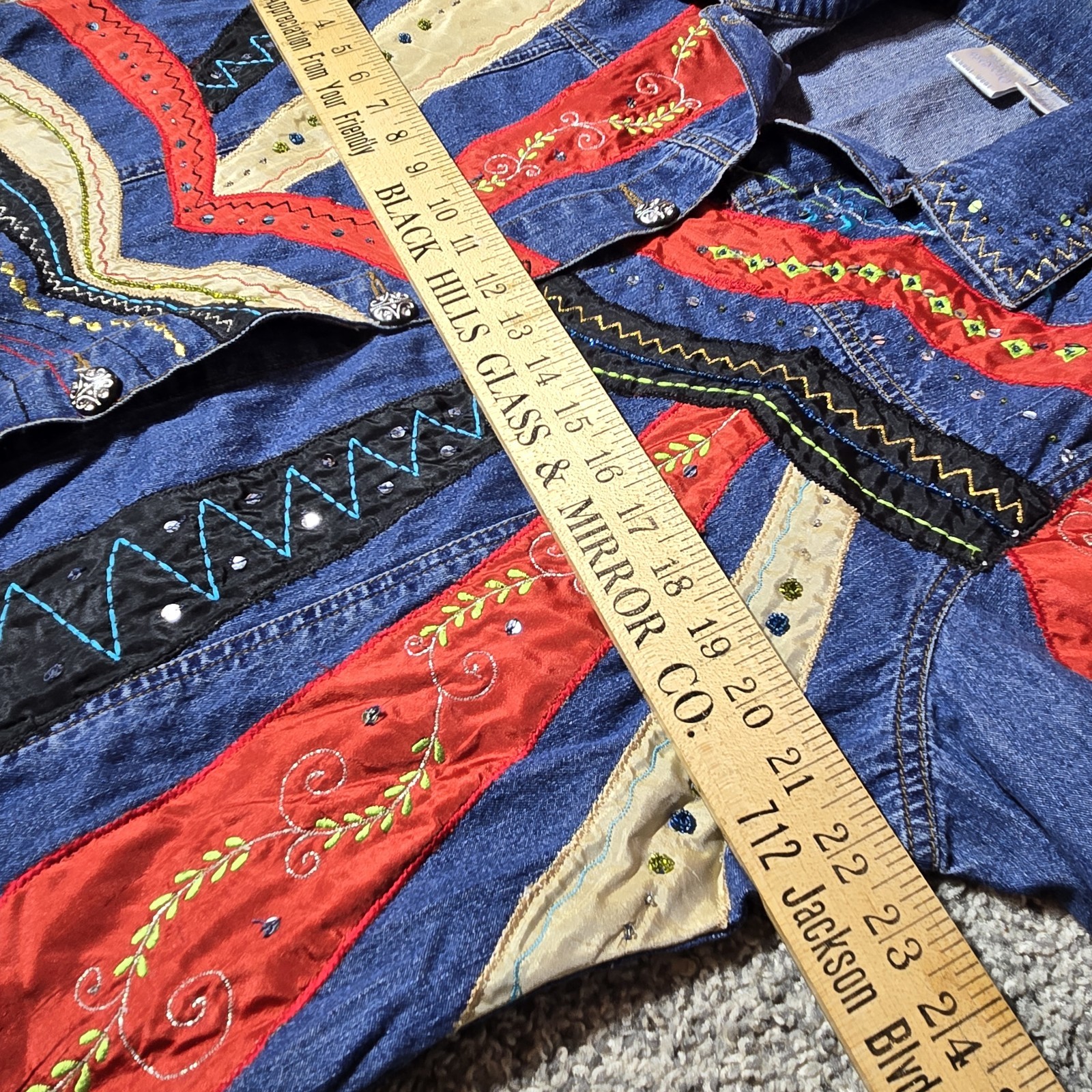 Bleu Bayou Womens Grannycore Jacket Casual Denim Jacket Coat Patchwork Size XL