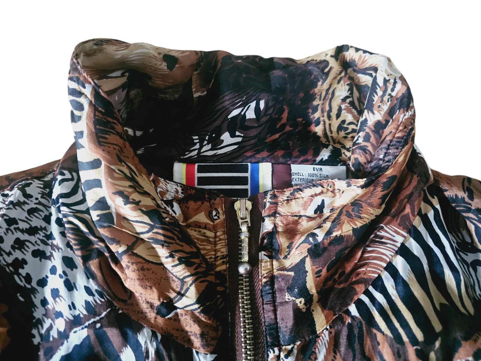 Vintage EVR 80s Safari all over print 100% Silk jacket Women’s Sz Medium